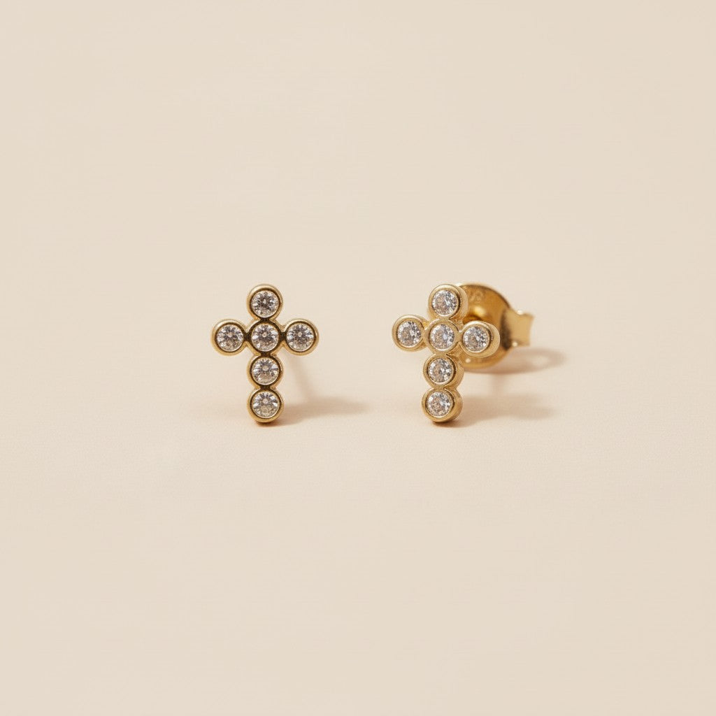 Cross Stud Earrings - Mini CZ Cross Earrings for Women - Hypoallergenic Religious Jewelry