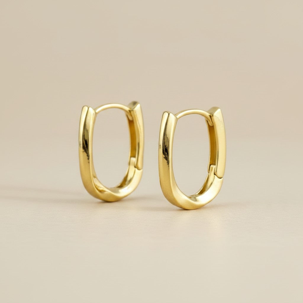 18k Gold Filled Twisted Oblong Hoop Earrings | Modern Sculptural Shine