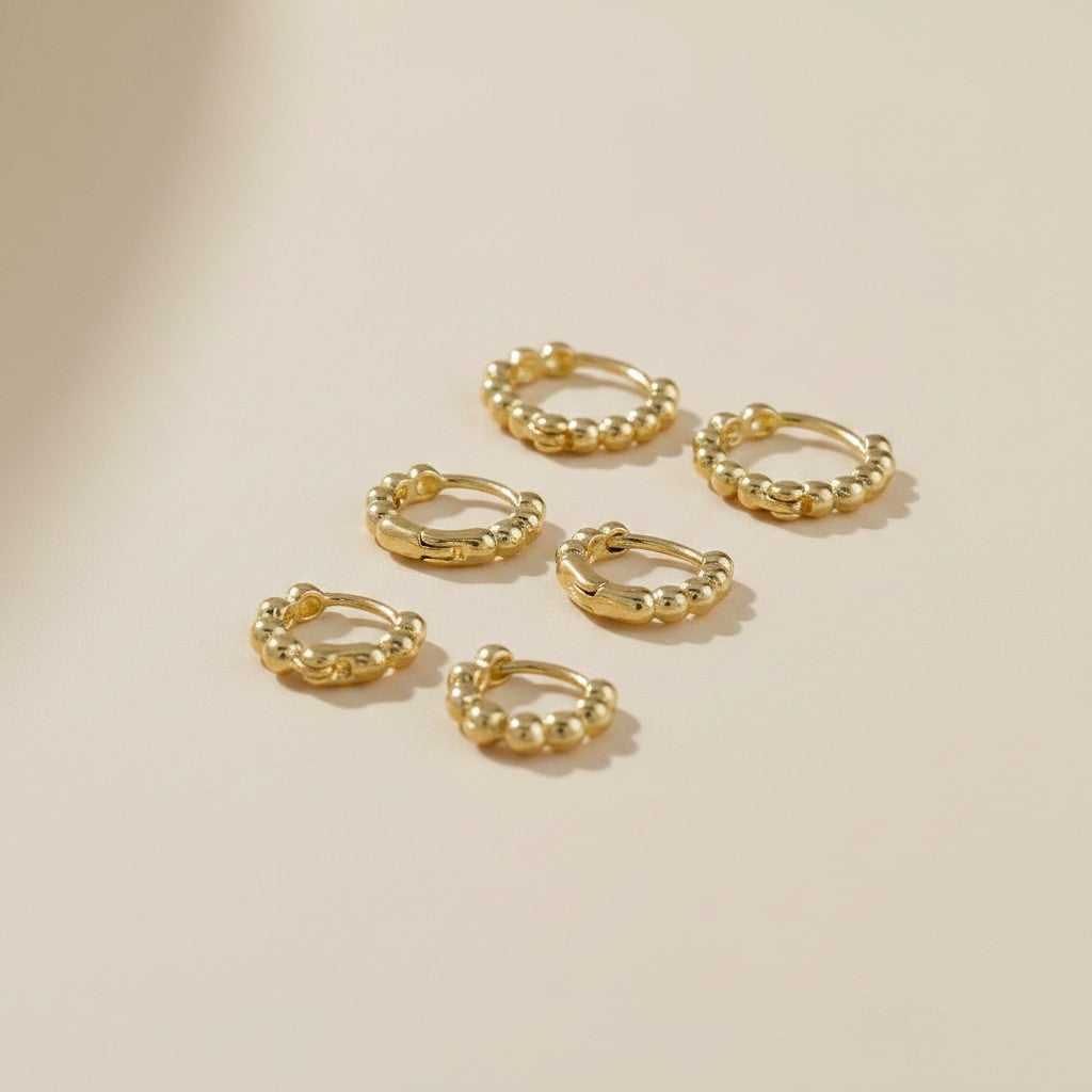 18k Gold Filled Beaded Clicker Hoops | Delicate Everyday Texture