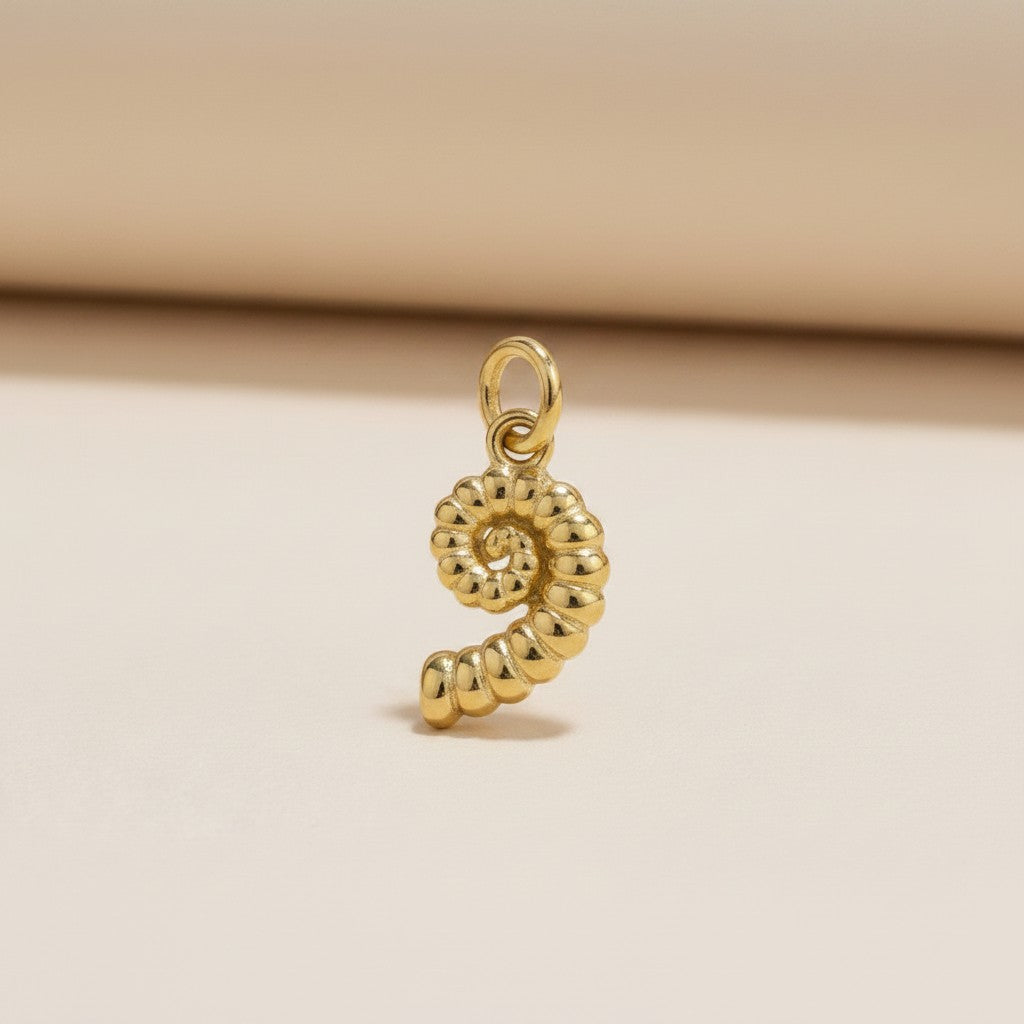 18k Gold Filled Sundial Shell Charm — Nature's Most Perfect Spiral, Worn in Gold