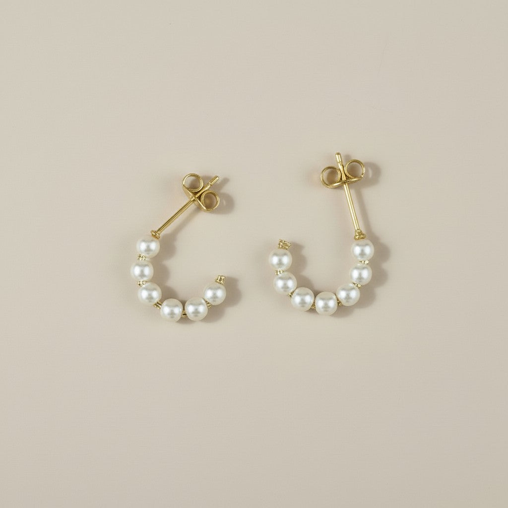 Pearl Semi-Hoop Earrings - | Delicate Hoops for Women