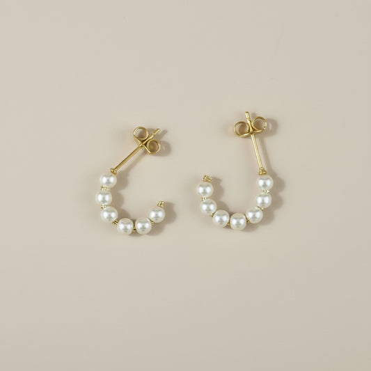 Pearl Semi-Hoop Earrings - | Delicate Hoops for Women