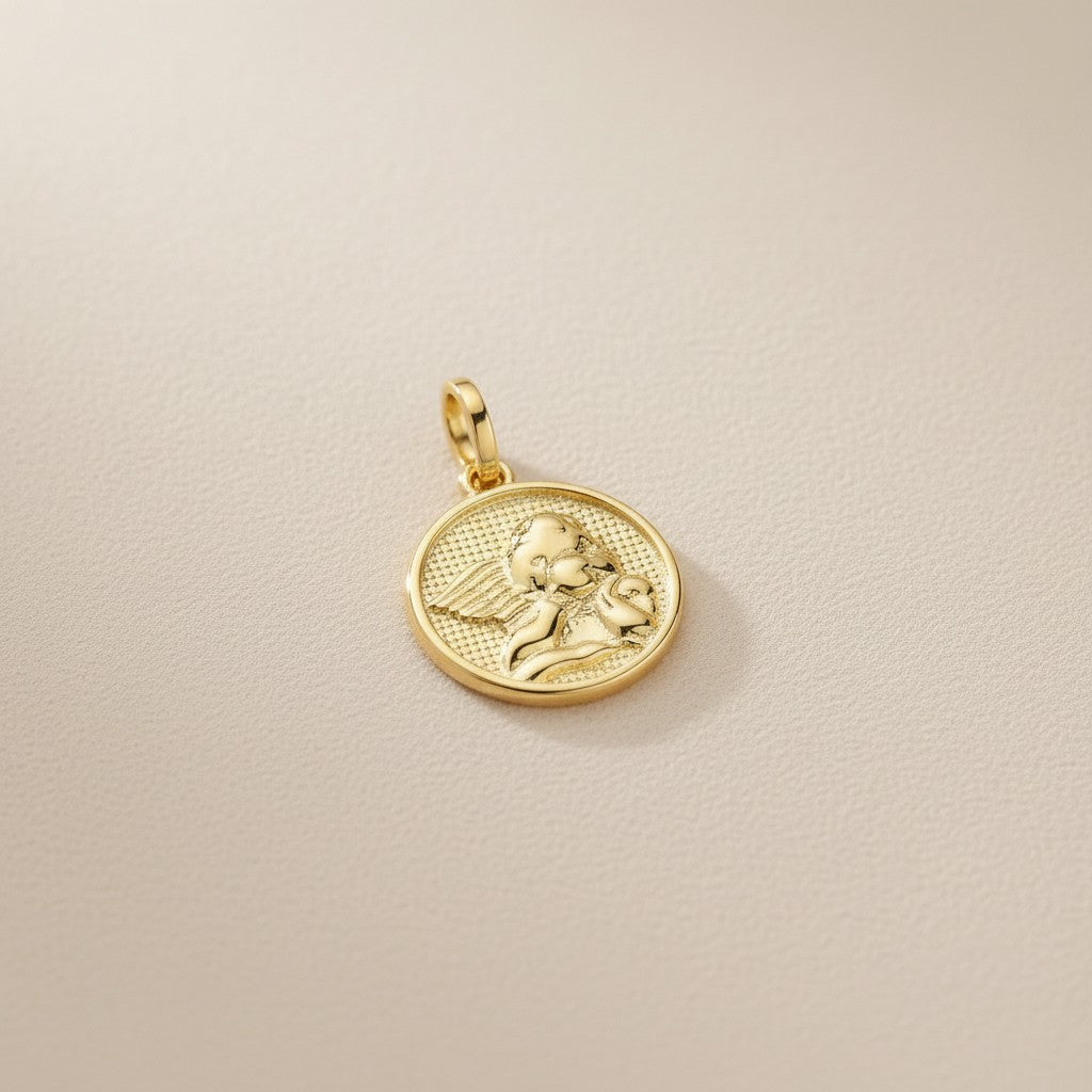 Delicate 18k Gold Filled Angel Coin Pendant - Spiritual Protection Charm for Women