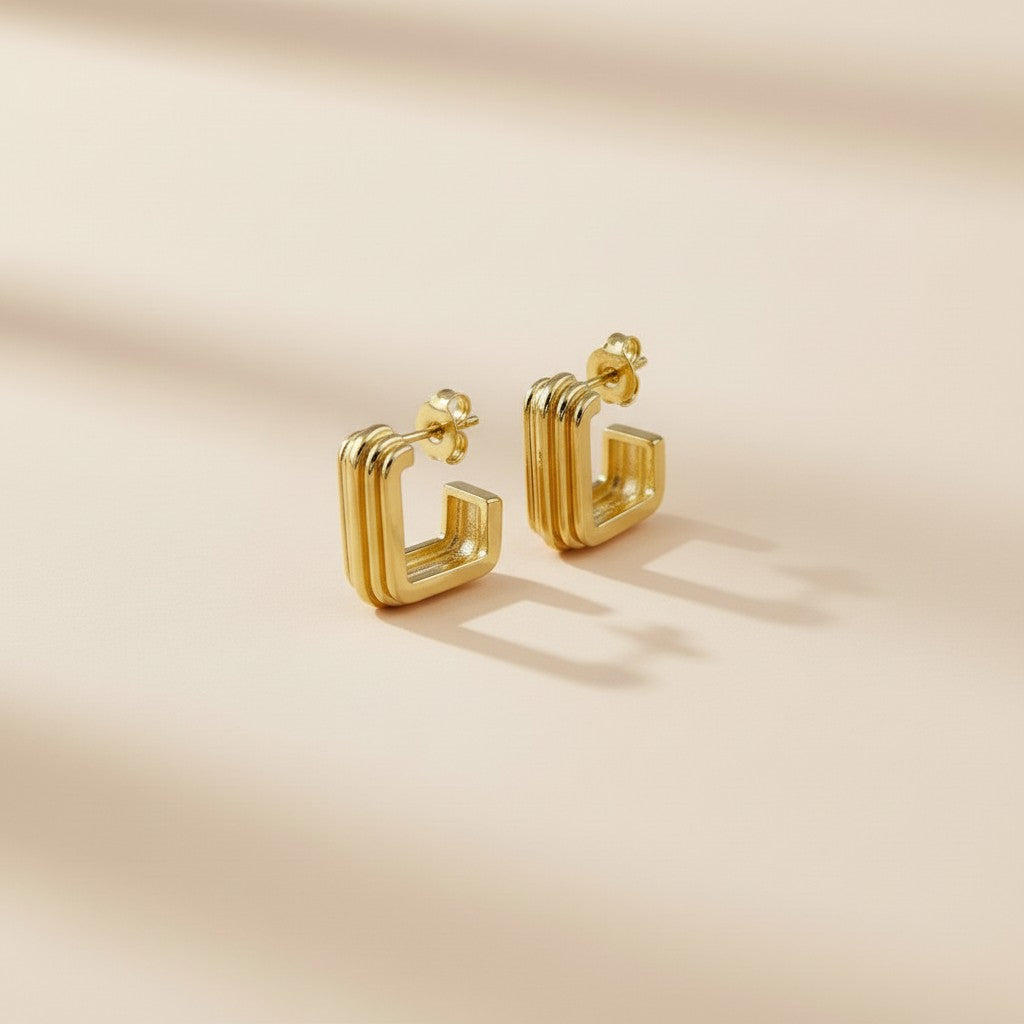 Geometric C-Hoop Earrings for Women - Ridged Modern Hoops