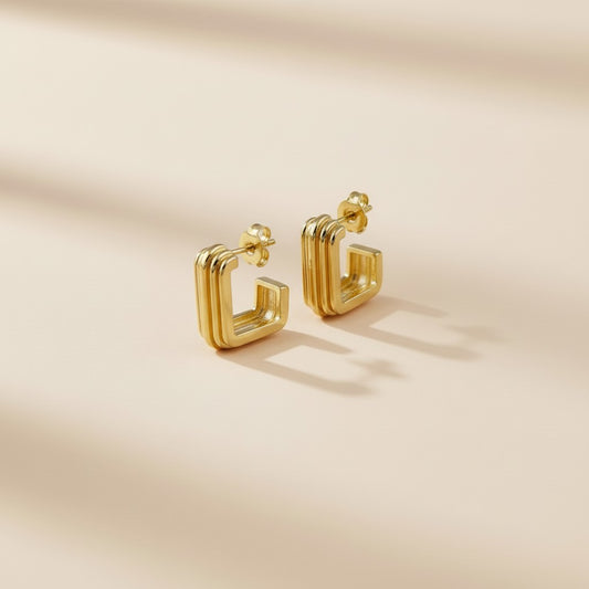 Geometric C-Hoop Earrings for Women - Ridged Modern Hoops