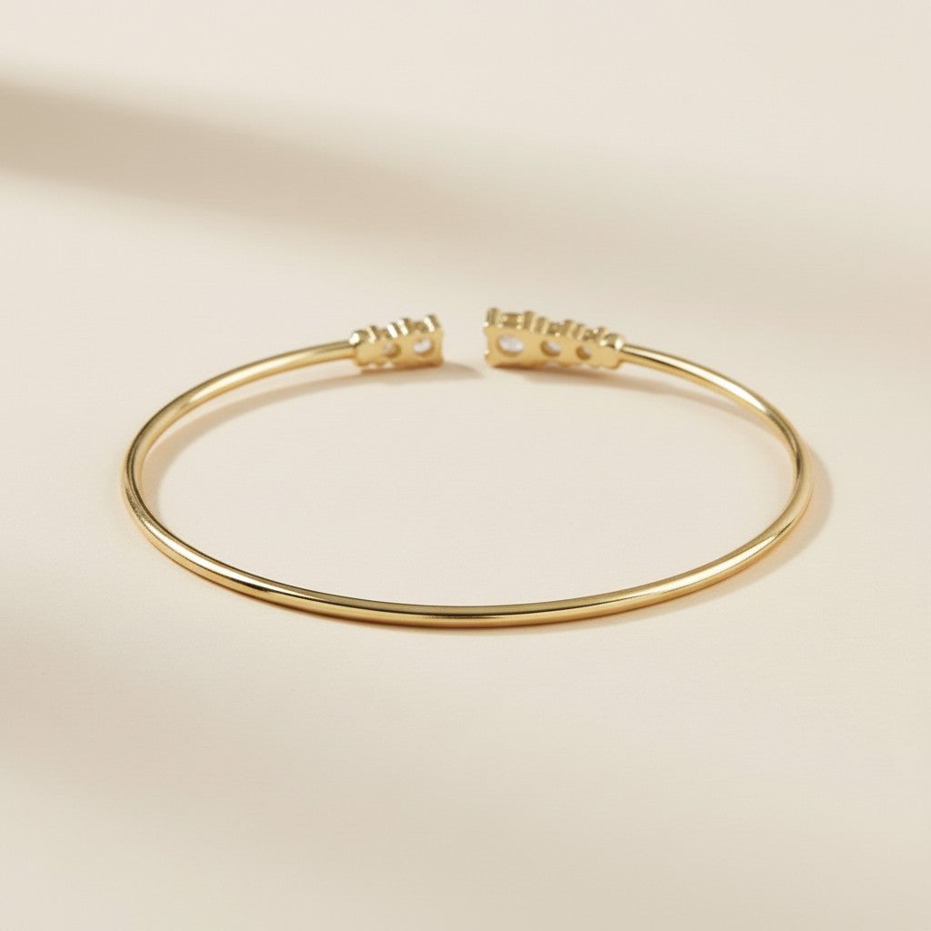 Cuff Bracelet with Cubic Zirconia - Adjustable Open Cuff for Women