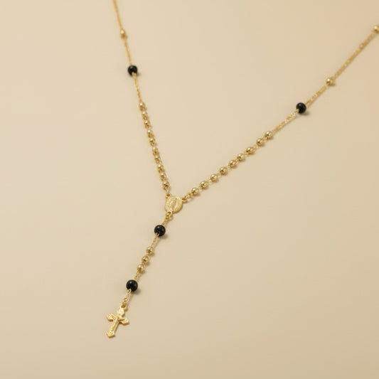 18k Gold Filled Black & Gold Bead Rosary Necklace | Our Lady of Grace