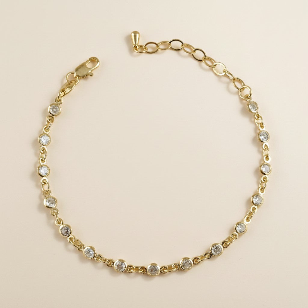 18k Gold Filled Round Bezel CZ Bracelet | Timeless Modern Simplicity