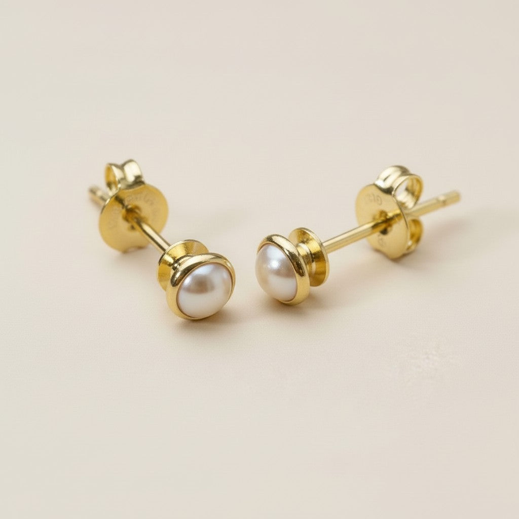 Pearl Stud Earrings - Classic Cabochon Pearl Studs for Women | Hypoallergenic Vintage-Inspired Earrings | Timeless Elegance