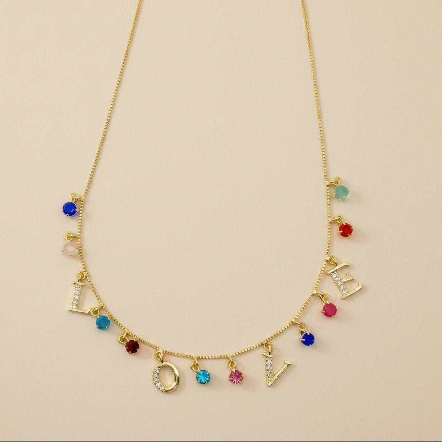 18k Gold Filled LOVE Necklace with Dangling CZ Accents | Wear It Your Way