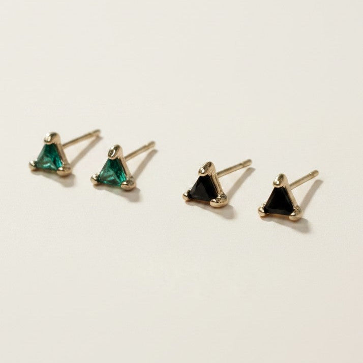 18k Gold Filled Mini CZ Triangle Studs — Three Points. Two Colors. The Tiniest Statement.