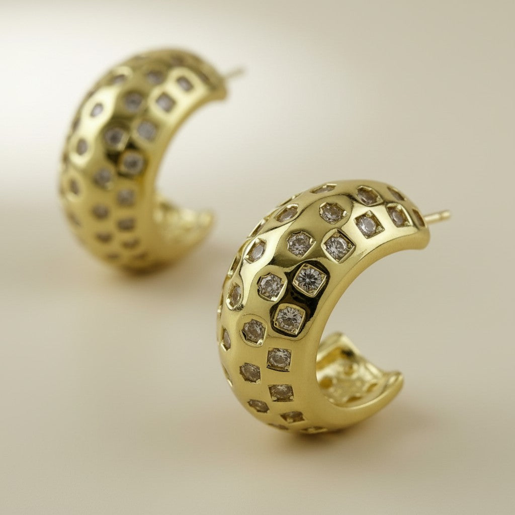 18k Gold Filled Pavé CZ C-Hoop Earrings | Understated Glamour