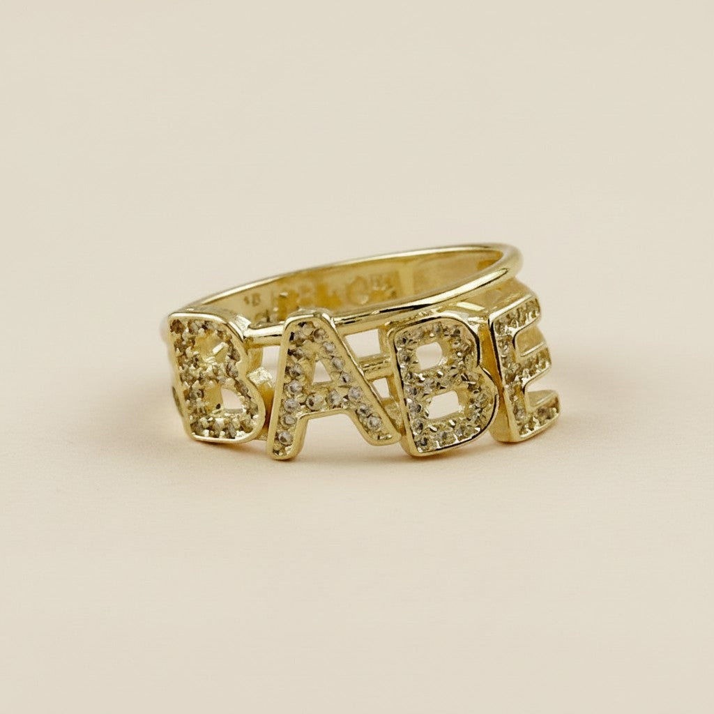 18k Gold Filled CZ "Babe" Ring | Chic & Playful Statement