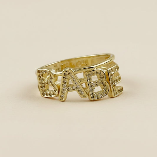 18k Gold Filled CZ "Babe" Ring | Chic & Playful Statement