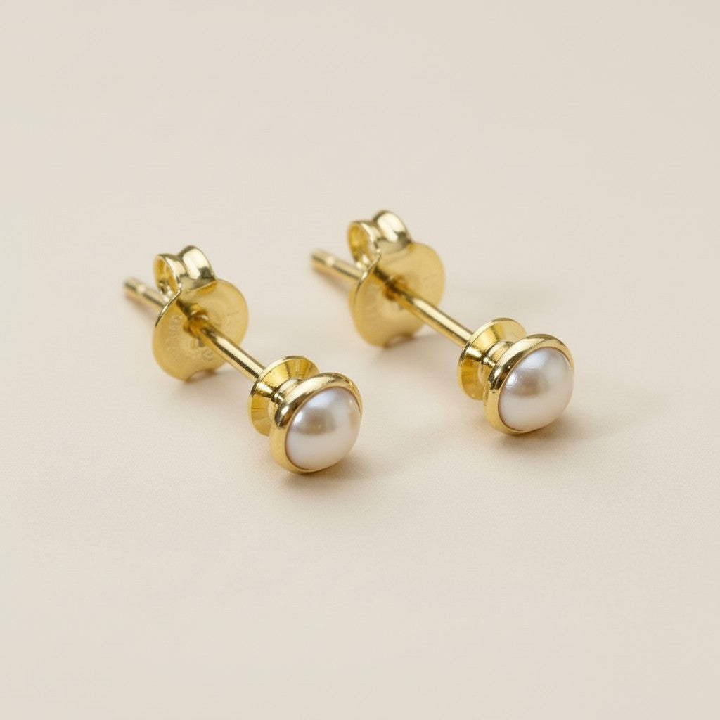 Pearl Stud Earrings - Classic Cabochon Pearl Studs for Women | Hypoallergenic Vintage-Inspired Earrings | Timeless Elegance