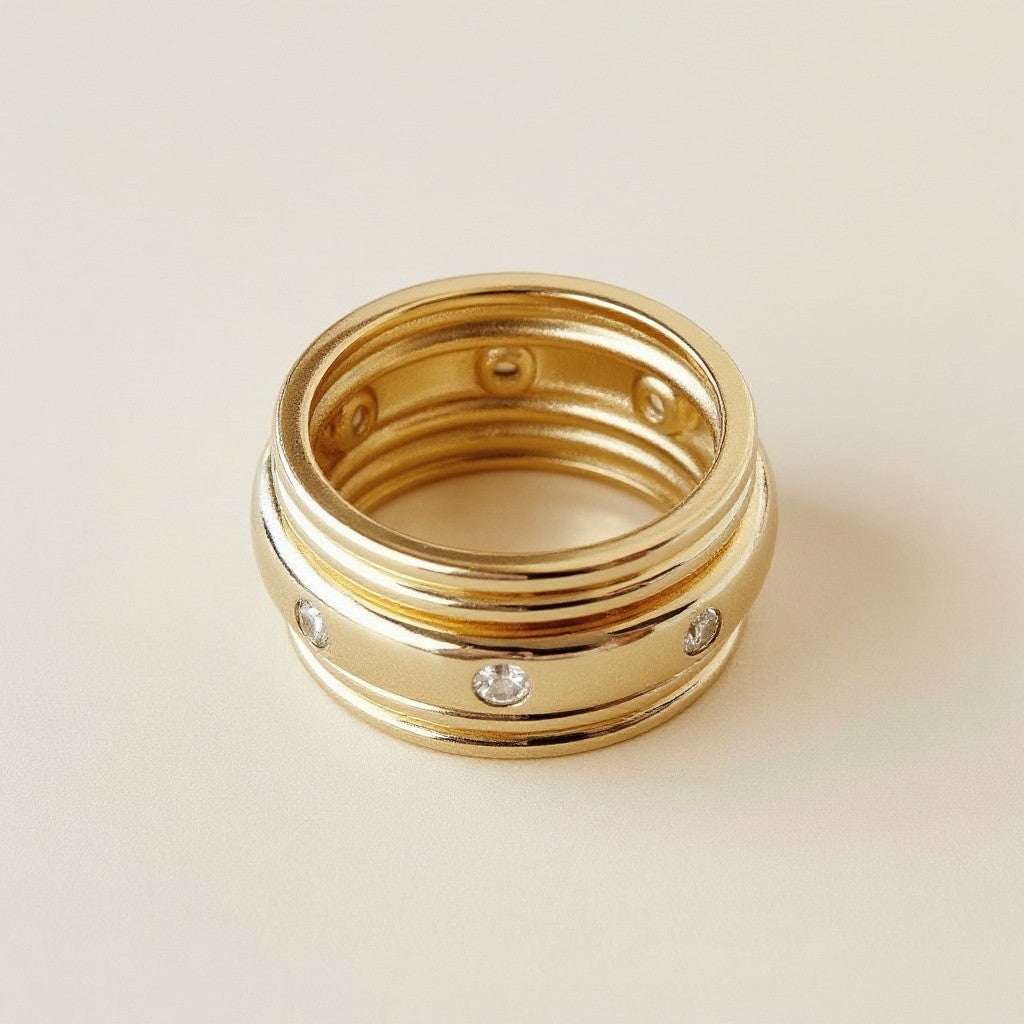 Fancy Wide Band Ring - Cubic Zirconia Statement Ring - Waterproof Women's Ring