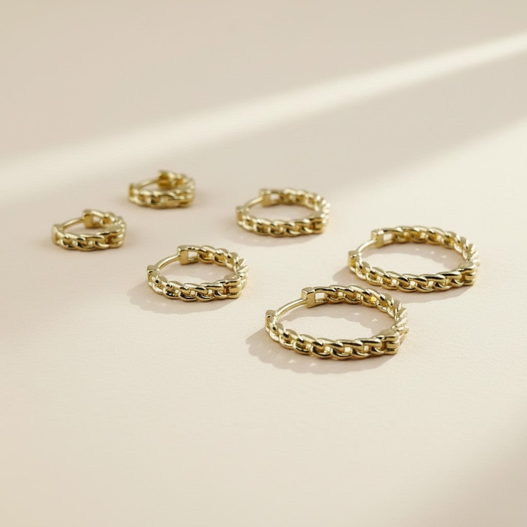 ✨ 18k Gold Filled Cuban Chain Clicker Hoop Earrings — The Classic Link, Curved Into a Hoop. Three Sizes.