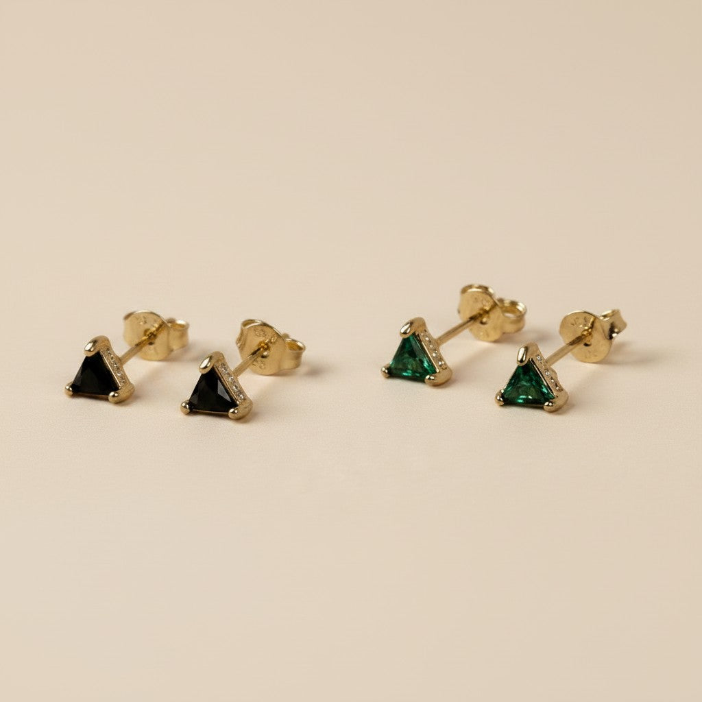 18k Gold Filled Colored CZ Triangle Stud Earrings | Minimalist Pop of Color