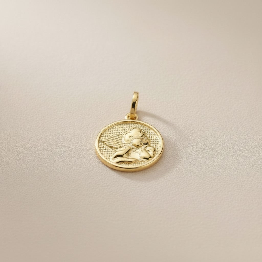 Delicate 18k Gold Filled Angel Coin Pendant - Spiritual Protection Charm for Women