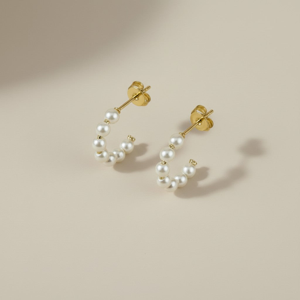 Pearl Semi-Hoop Earrings - | Delicate Hoops for Women