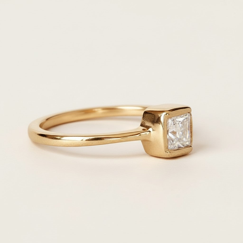 Square Solitaire Ring - Stackable CZ Ring