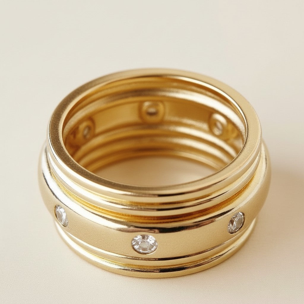 Fancy Wide Band Ring - Cubic Zirconia Statement Ring - Waterproof Women's Ring