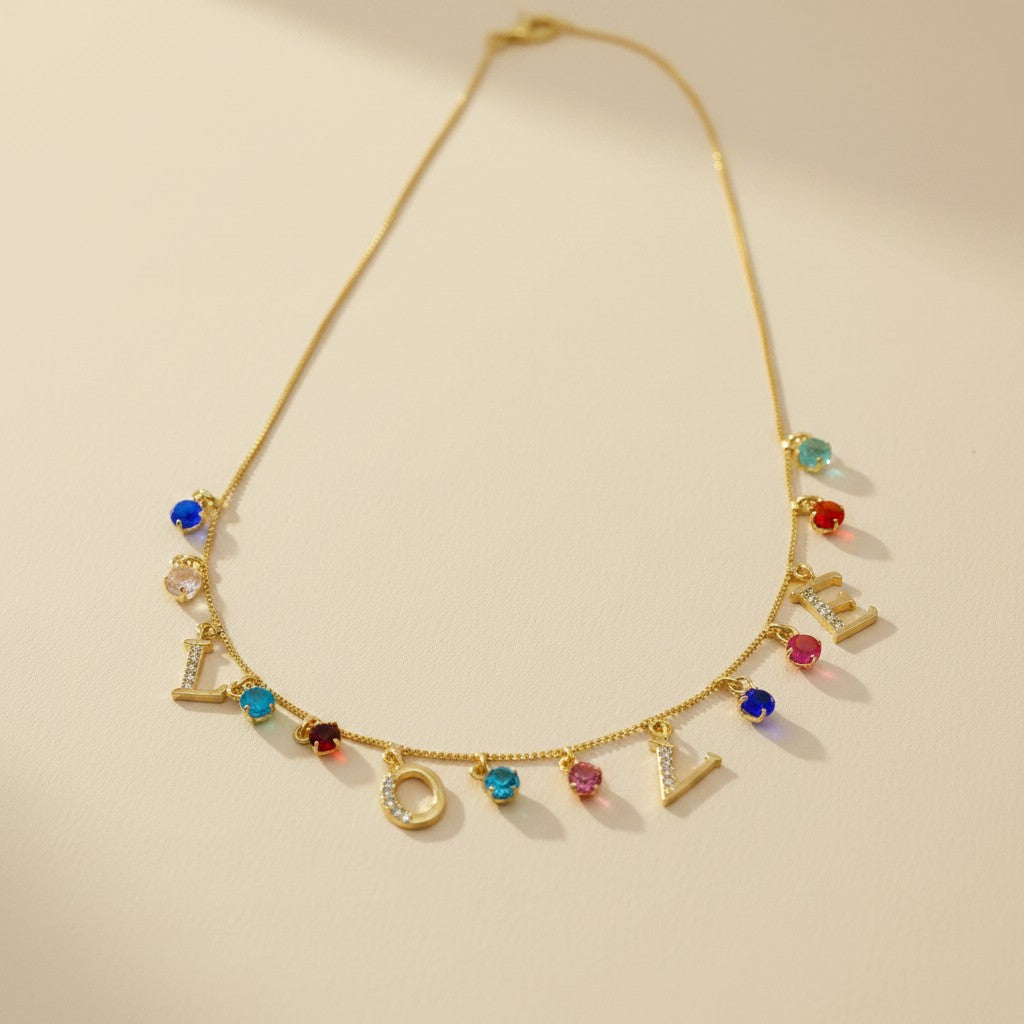 18k Gold Filled LOVE Necklace with Dangling CZ Accents | Wear It Your Way