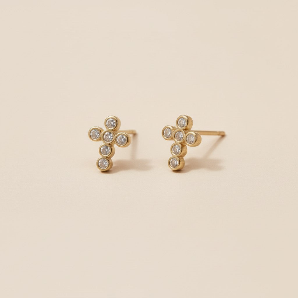 Cross Stud Earrings - Mini CZ Cross Earrings for Women - Hypoallergenic Religious Jewelry