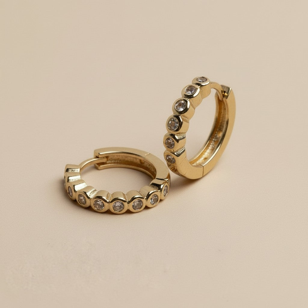 Mini Bezel Hoop Earrings for Women - Sparkling Small Hoops