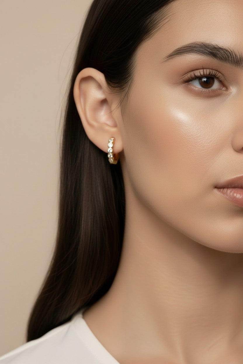 Mini Bezel Hoop Earrings for Women - Sparkling Small Hoops