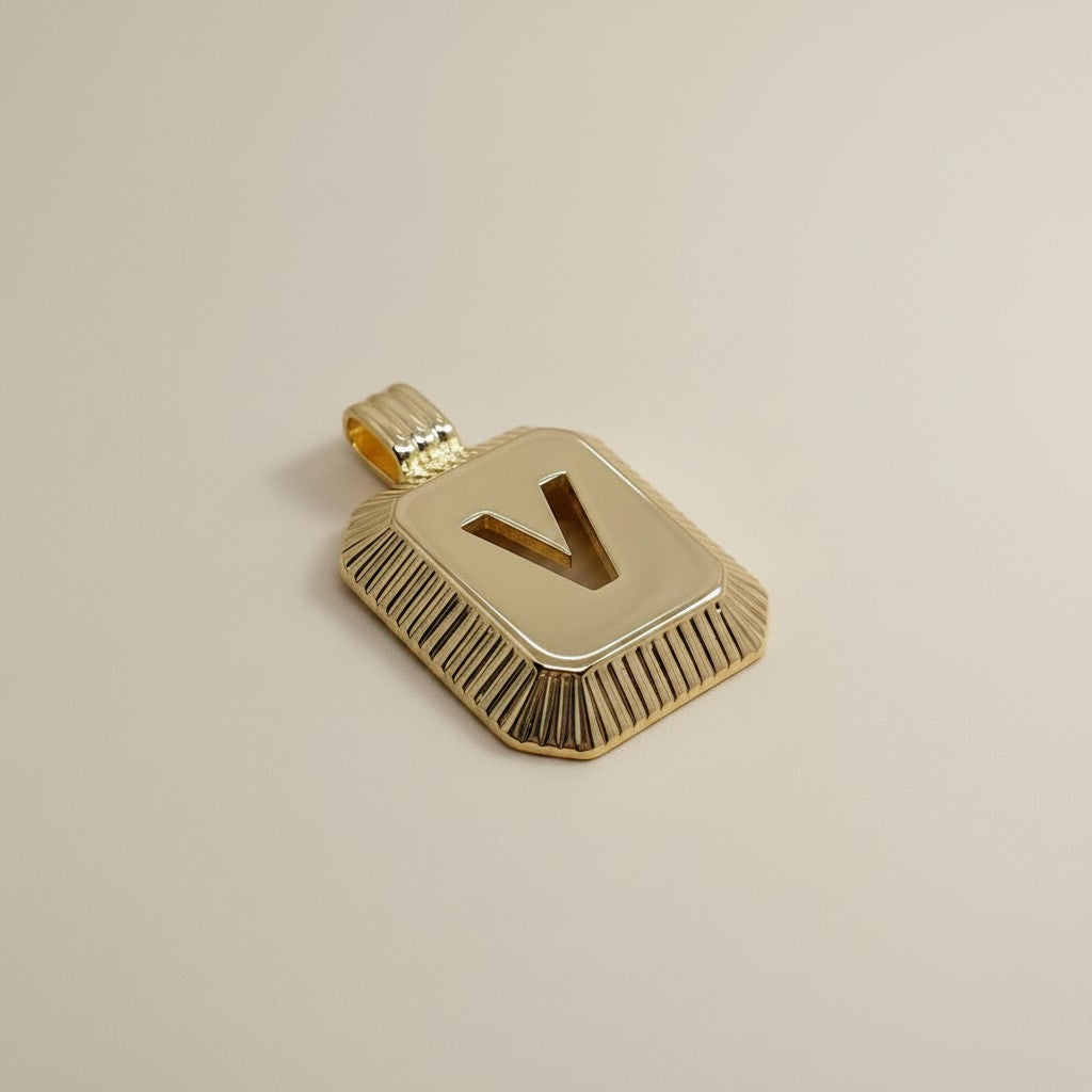 18k Gold Filled Diamond-Cut Initial Pendant — Your Letter. Your Name. Worn in Gold.