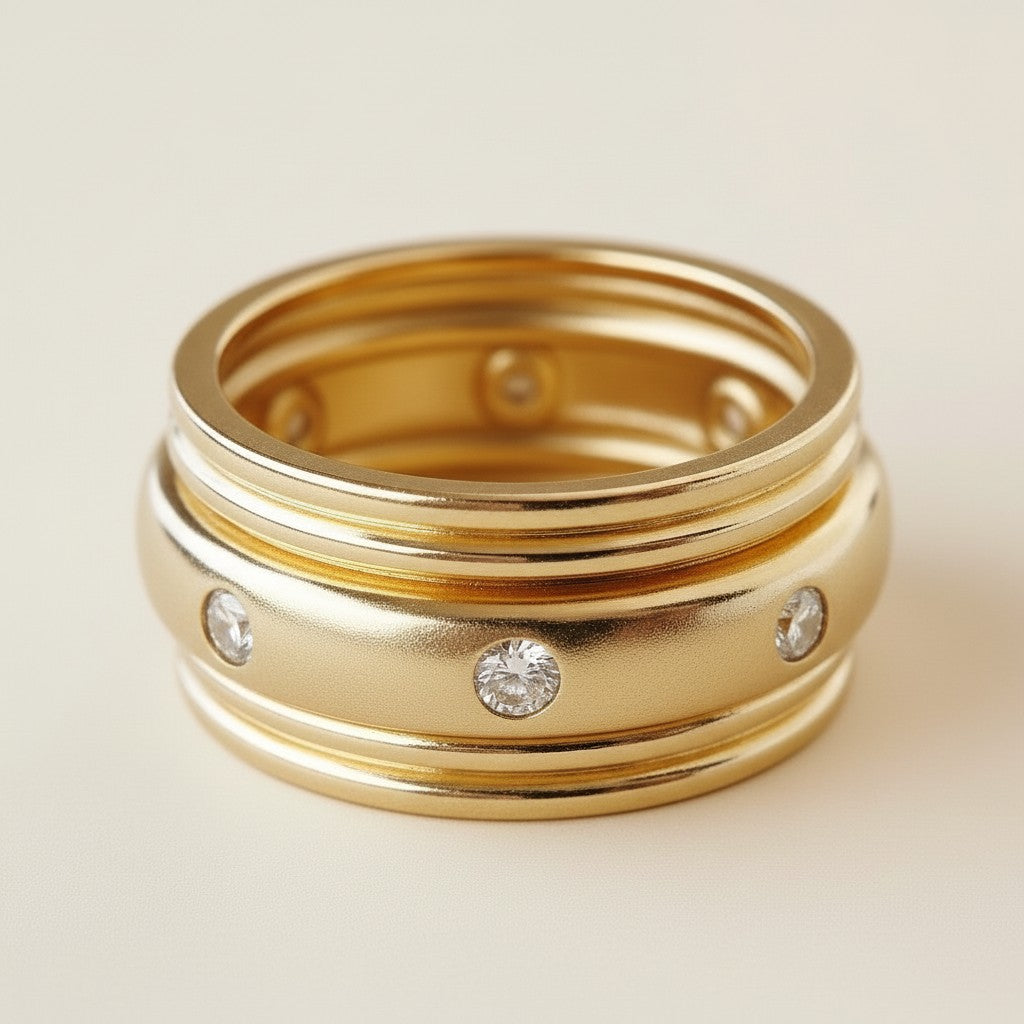 Fancy Wide Band Ring - Cubic Zirconia Statement Ring - Waterproof Women's Ring
