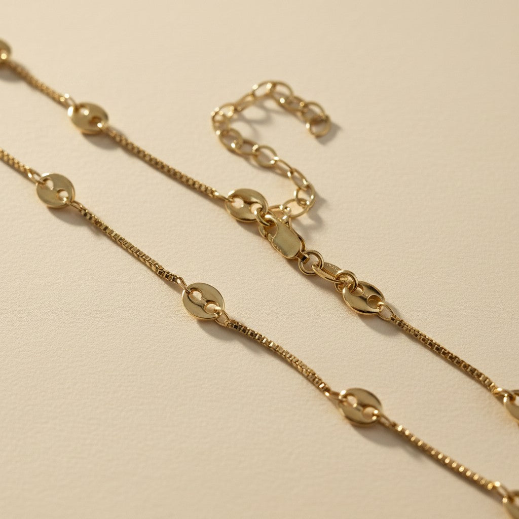 18k Gold Filled Fancy Box Chain Necklace | Sophisticated Dimensional Texture