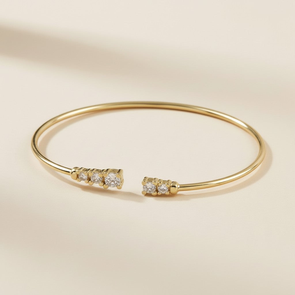 Cuff Bracelet with Cubic Zirconia - Adjustable Open Cuff for Women