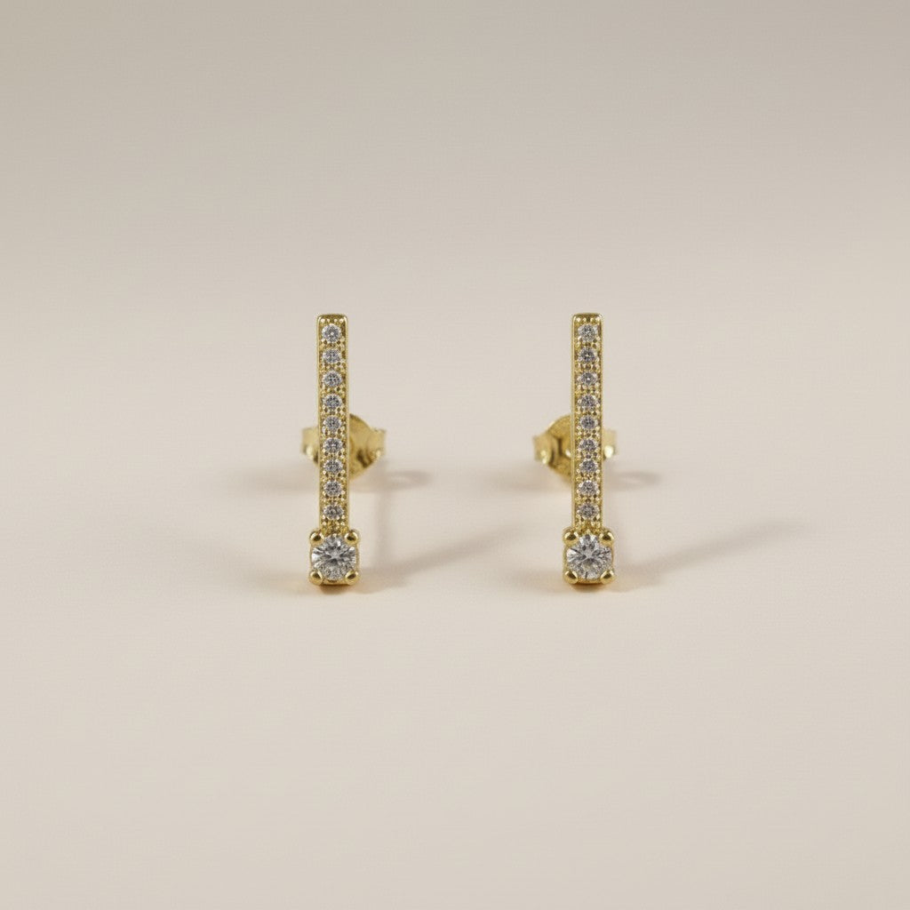 18k Gold Filled Pavé CZ Bar Stud Earrings — Everyday Elegance, Effortlessly Worn