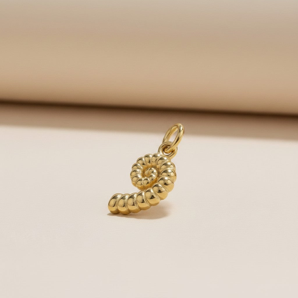 18k Gold Filled Sundial Shell Charm — Nature's Most Perfect Spiral, Worn in Gold