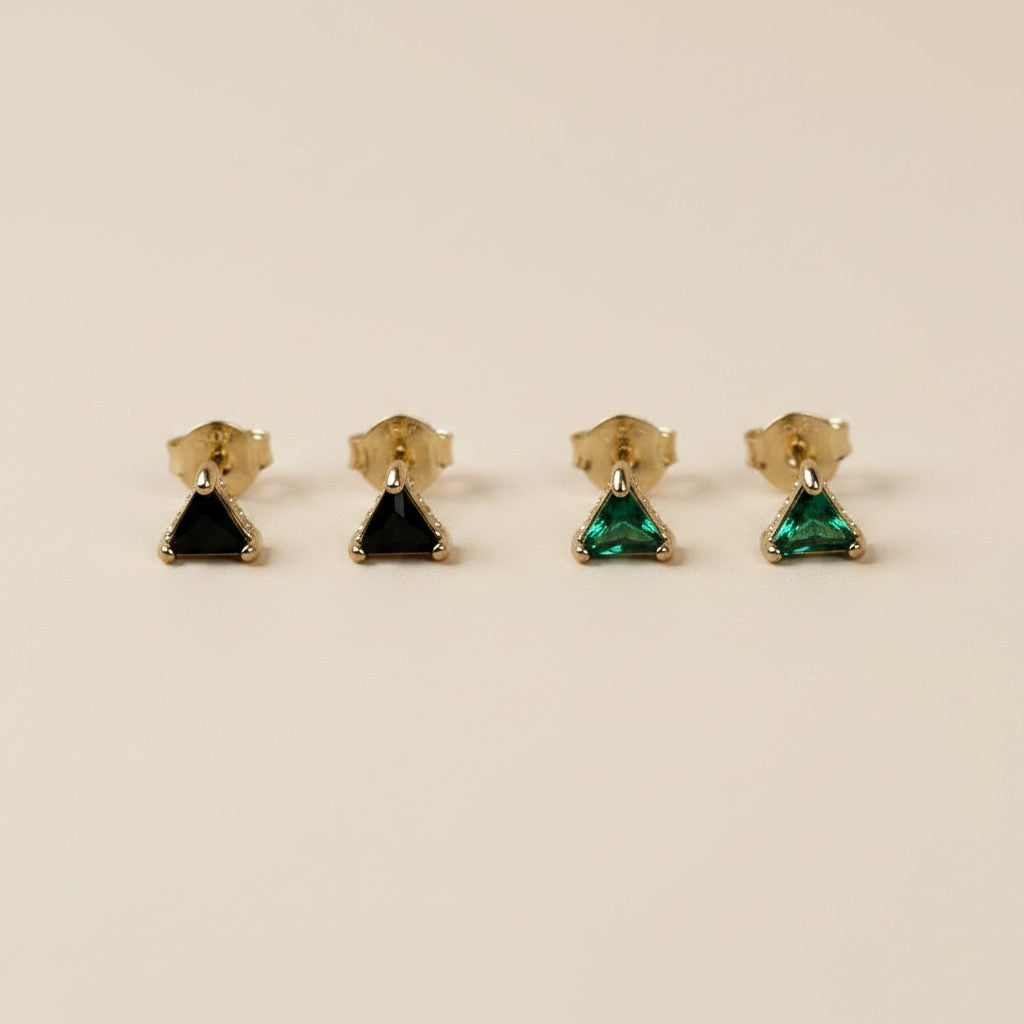 18k Gold Filled Colored CZ Triangle Stud Earrings | Minimalist Pop of Color