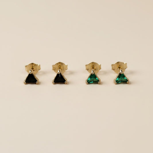 18k Gold Filled Colored CZ Triangle Stud Earrings | Minimalist Pop of Color