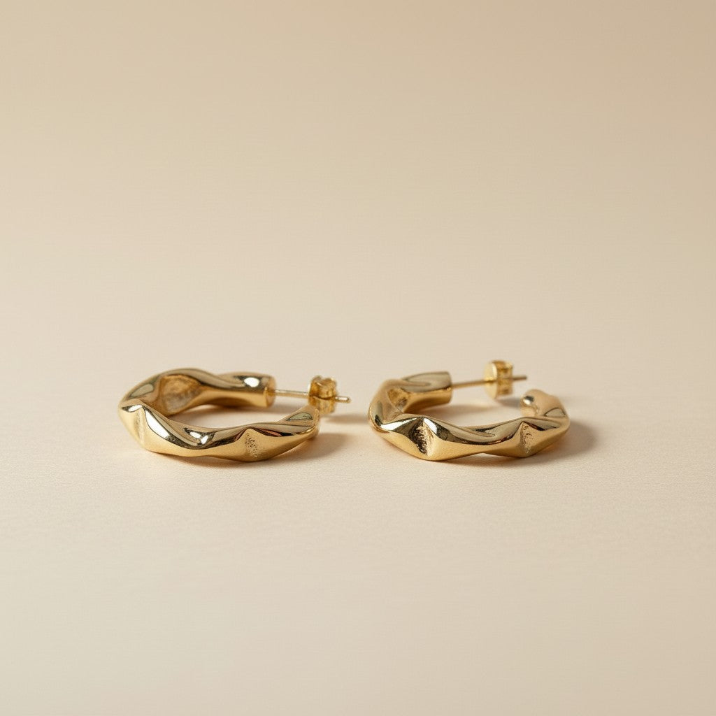 Textured Semi-Hoop Earrings - Twisted Crimped Design for Women