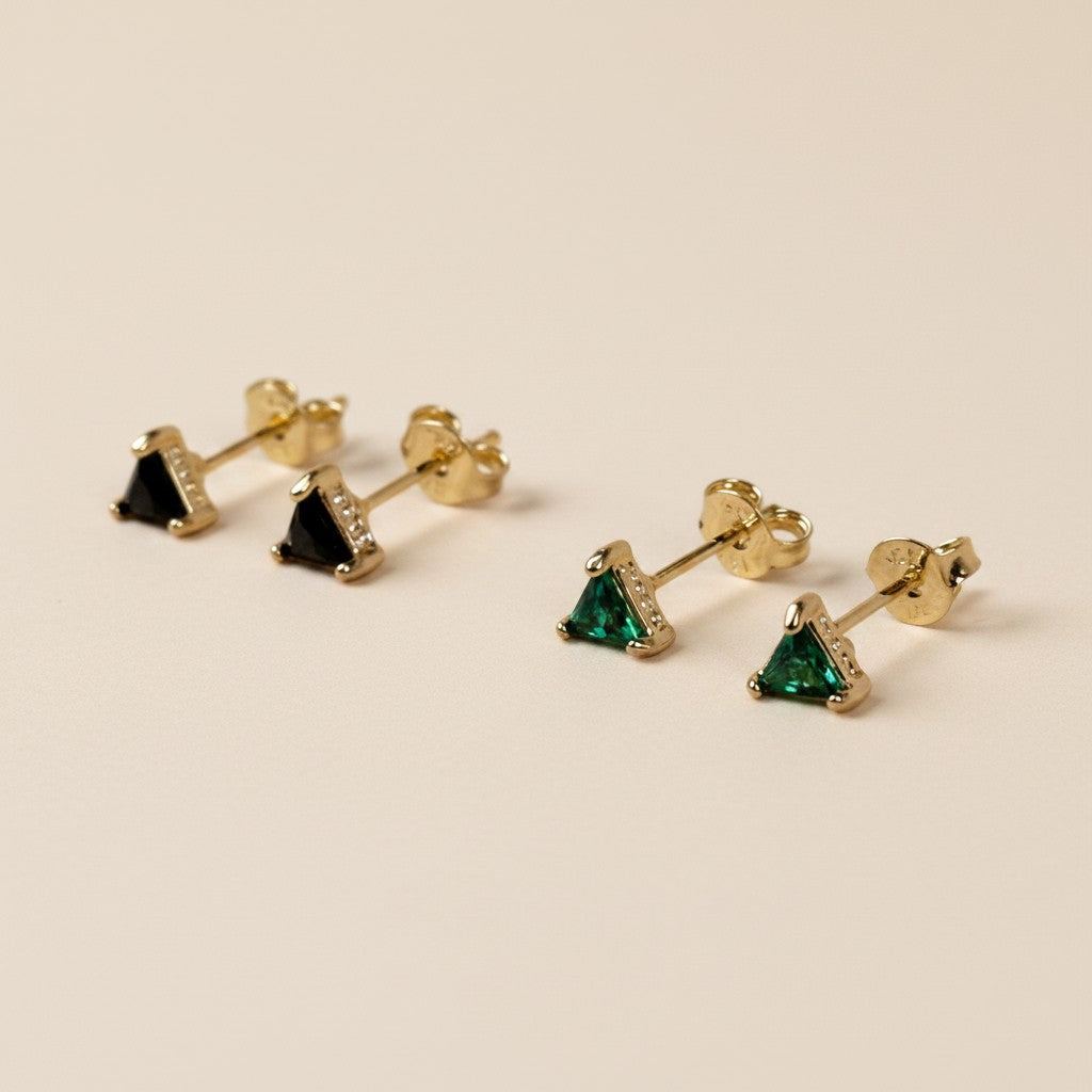 18k Gold Filled Colored CZ Triangle Stud Earrings | Minimalist Pop of Color