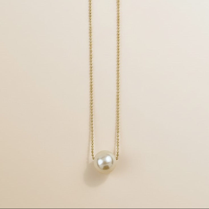Solitaire Pearl Necklace - Delicate Diamond Cut Chain