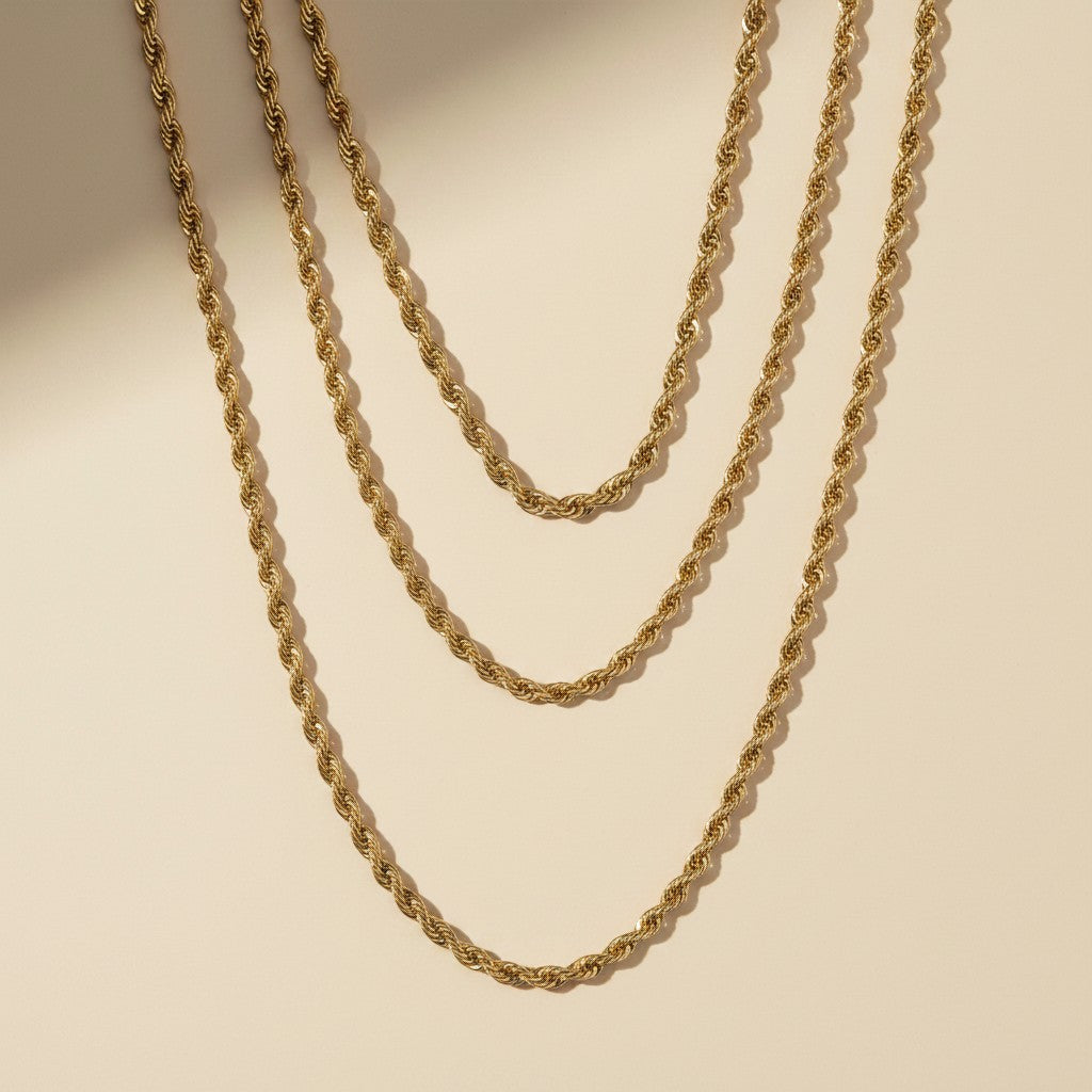 ✨ 18k Gold Filled 4mm Rope Chain Necklace — Bold Twist. Warm Gold. Five Lengths.