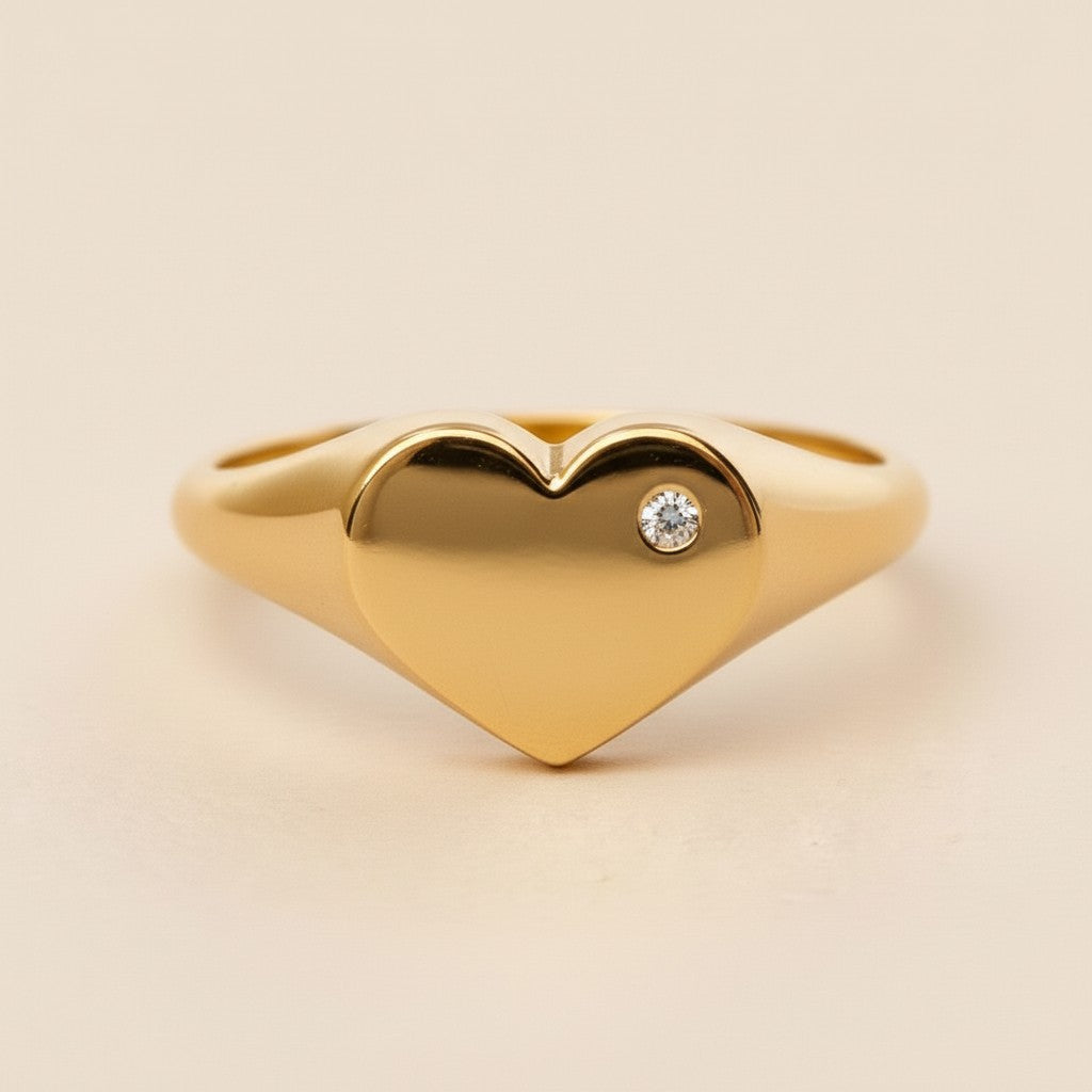 Heart Ring with CZ Stone - Dainty Promise Ring for Women