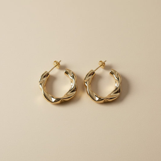 Textured Semi-Hoop Earrings - Twisted Crimped Design for Women
