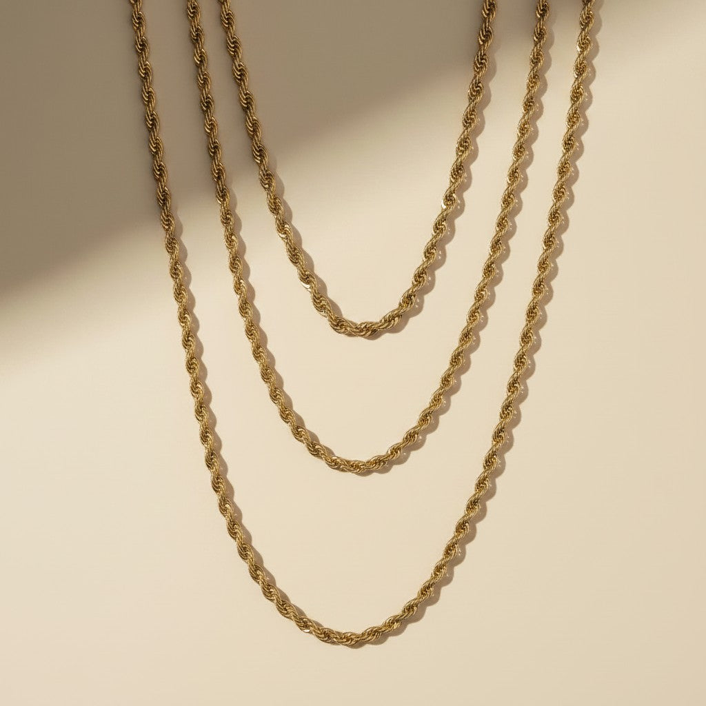 ✨ 18k Gold Filled 4mm Rope Chain Necklace — Bold Twist. Warm Gold. Five Lengths.