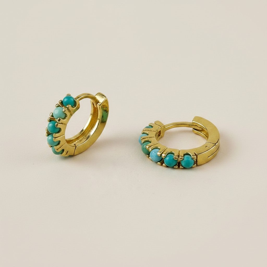 🩵 18k Gold Filled Natural Turquoise Hoop Earrings — A Little Sky, A Little Gold, A Lot of Charm