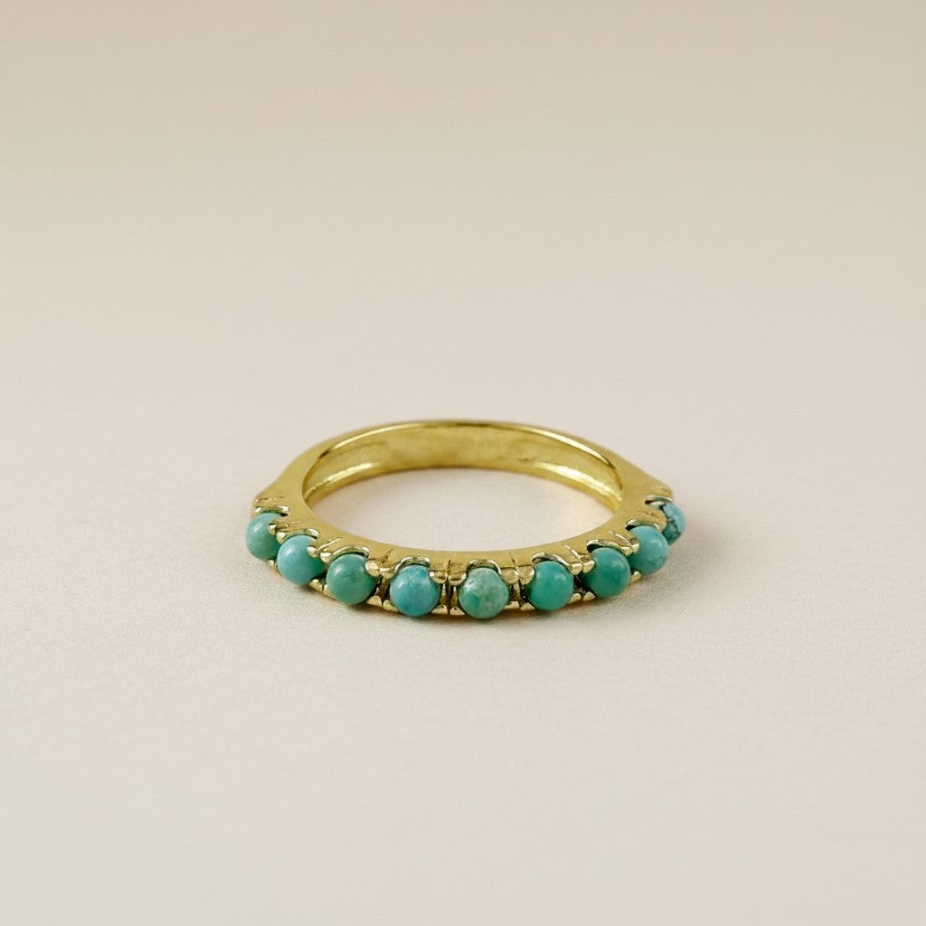 🩵 18k Gold Filled Natural Turquoise Band Ring — Bohemian Soul, Golden Heart
