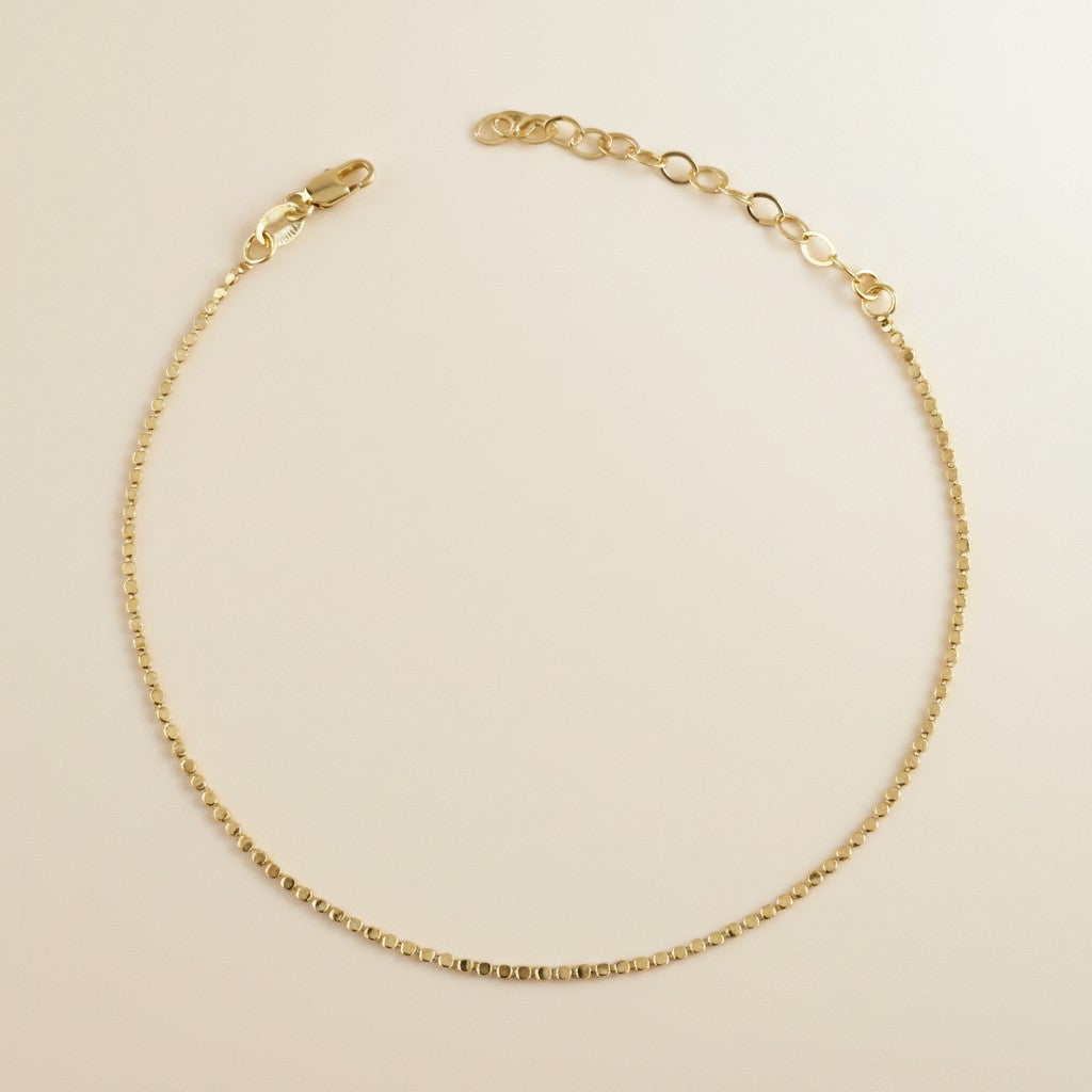 18k Gold Filled Mini Flat Dots Chain Anklet | Dainty Everyday Texture
