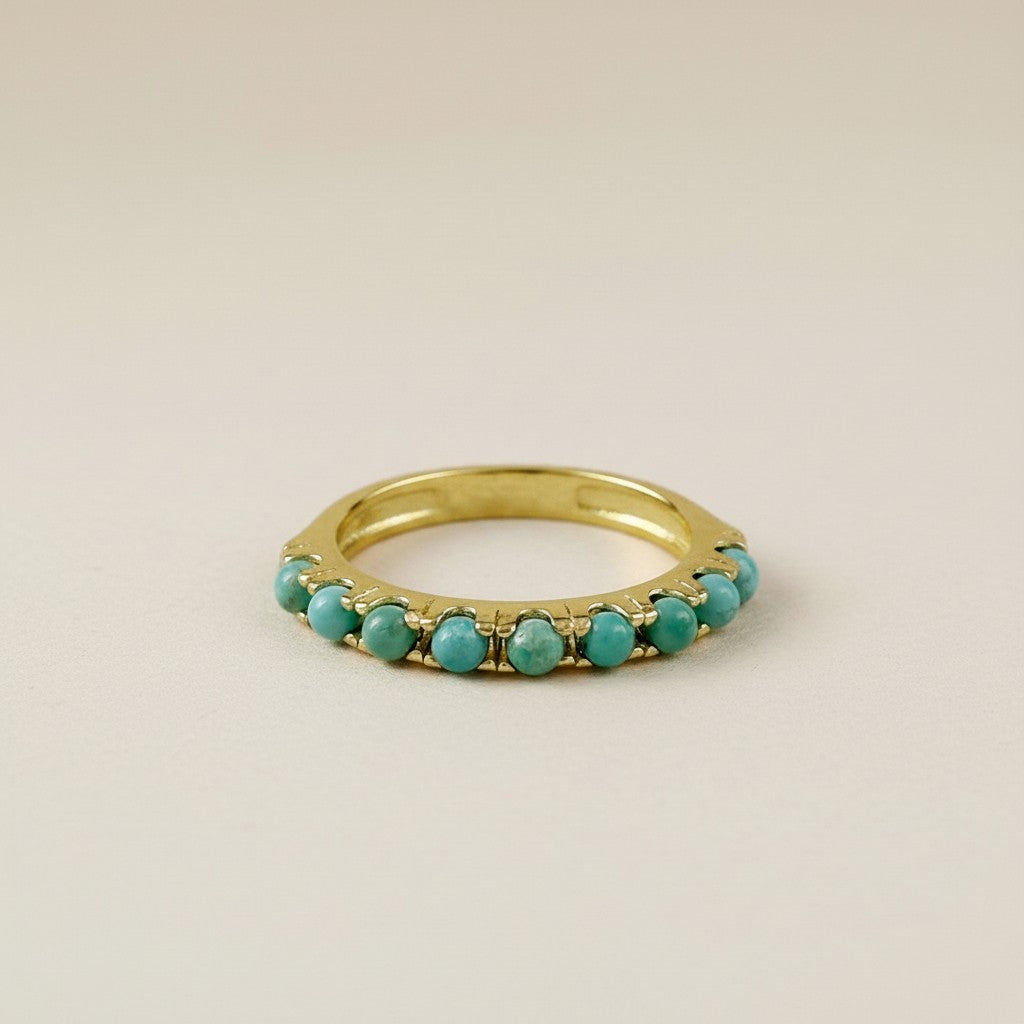 🩵 18k Gold Filled Natural Turquoise Band Ring — Bohemian Soul, Golden Heart