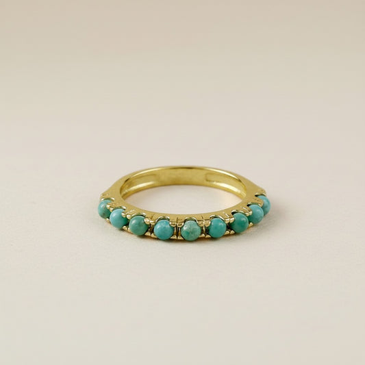 🩵 18k Gold Filled Natural Turquoise Band Ring — Bohemian Soul, Golden Heart